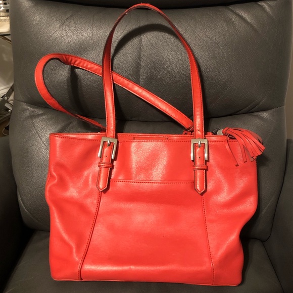 Coral Striped Tote Bag Pocketbook Purse - Picture 3 of 6